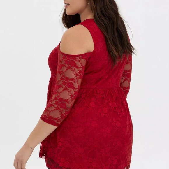 Babydoll Stretch Lace Cold Shoulder Top - Picture 4 of 9